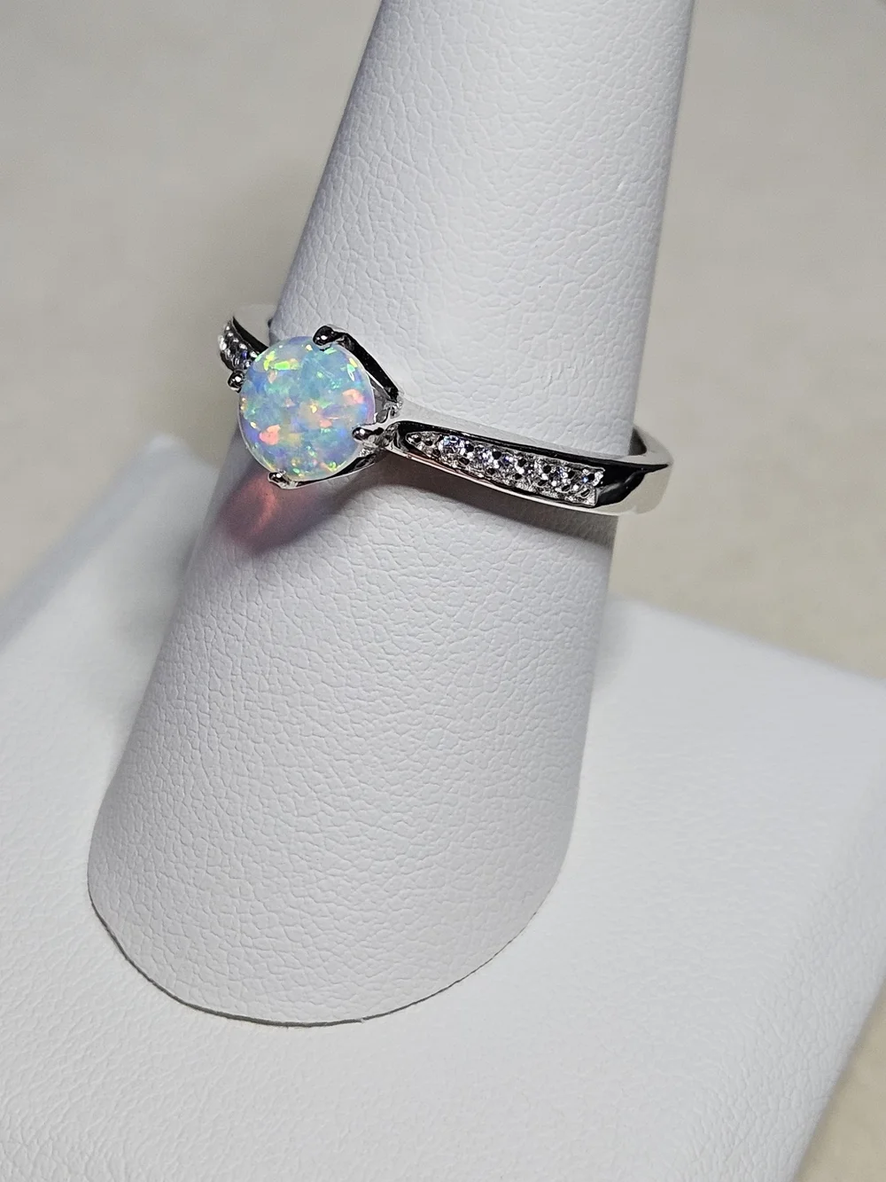 Opal Solitaire Ring with Accent Stones - White Opal-925 Silver